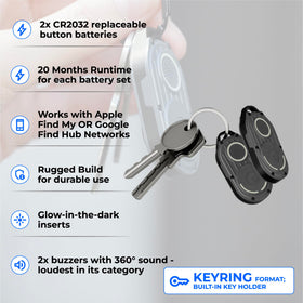 Rolling Square AirNotch Pro Dual aluminum hook detail attached to keys, secure attachment benefit