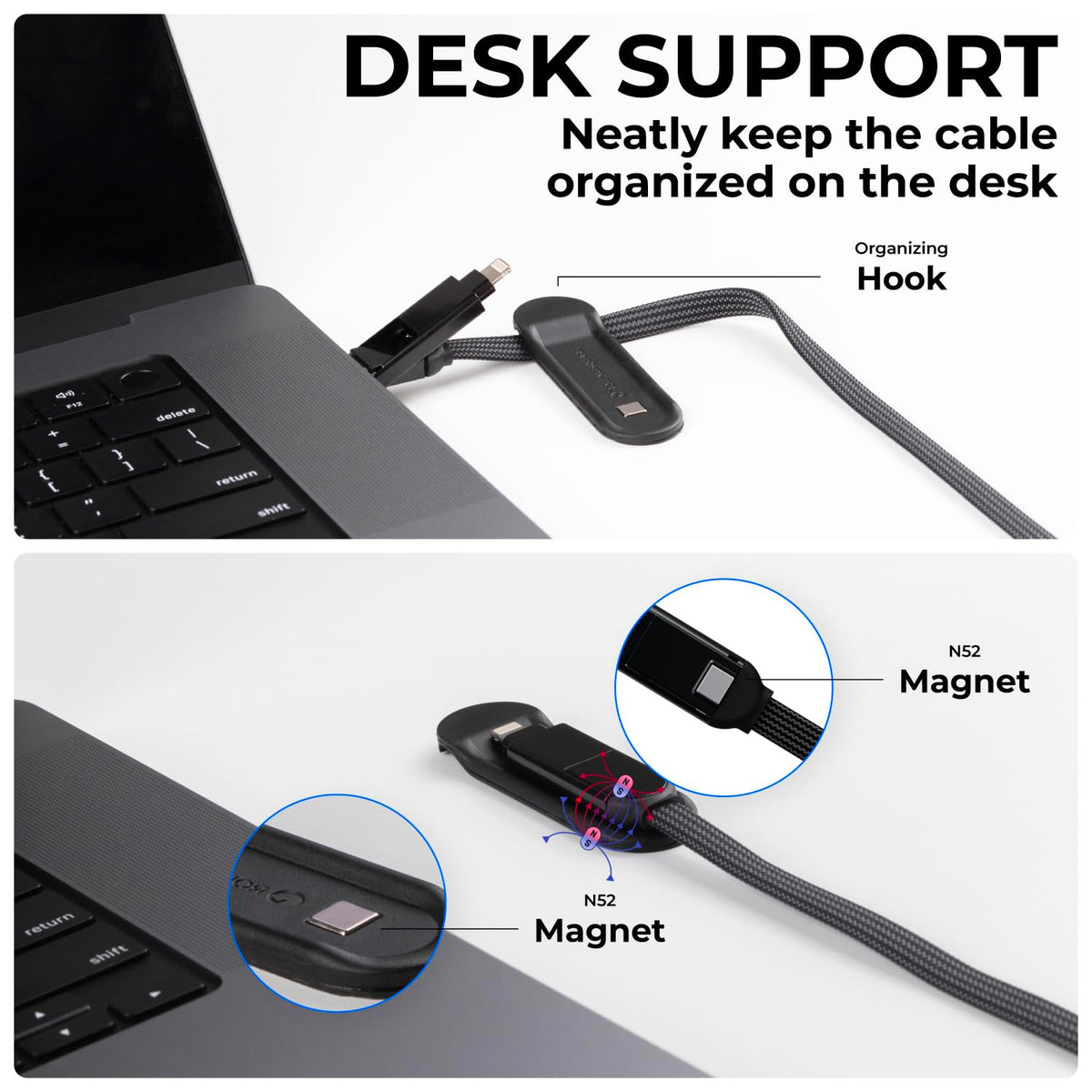 Rolling Square inCharge XL protective cap attached to cable, protecting connectors while stored