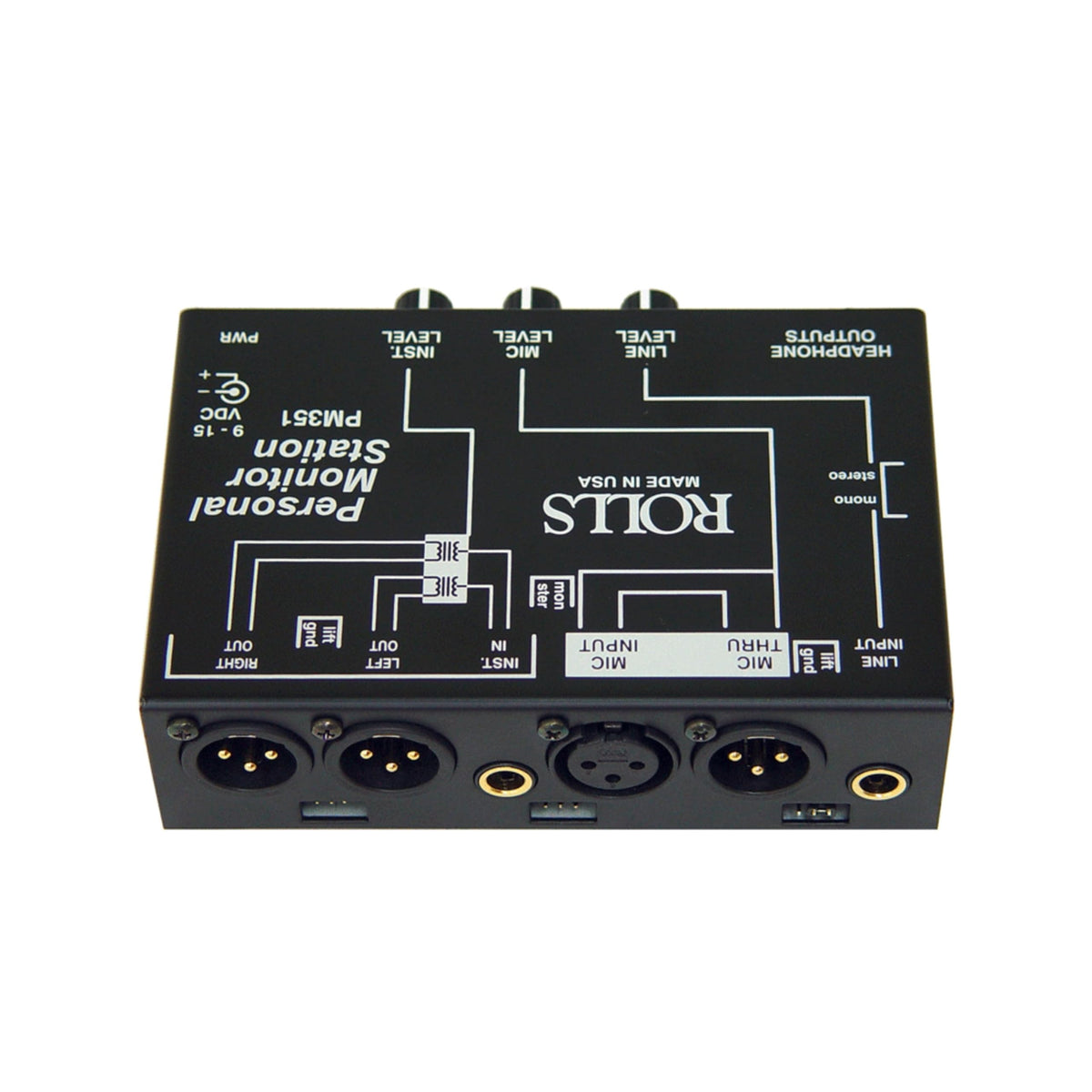 rolls pm351 in-use with headphones showing focused monitoring for performers
