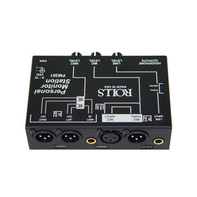 rolls pm351 in-use with headphones showing focused monitoring for performers