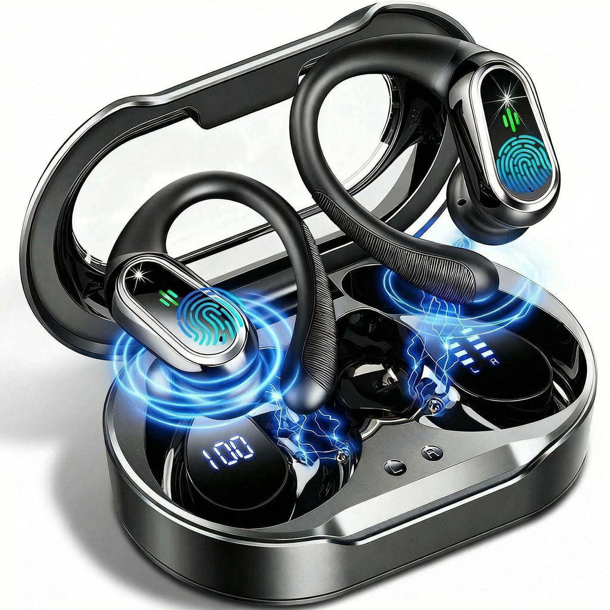 Rolosar wireless earbuds case open showing ready-to-pair earbuds.