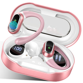 Rolosar wireless earbuds charging case displays battery level for on-the-go topping up.