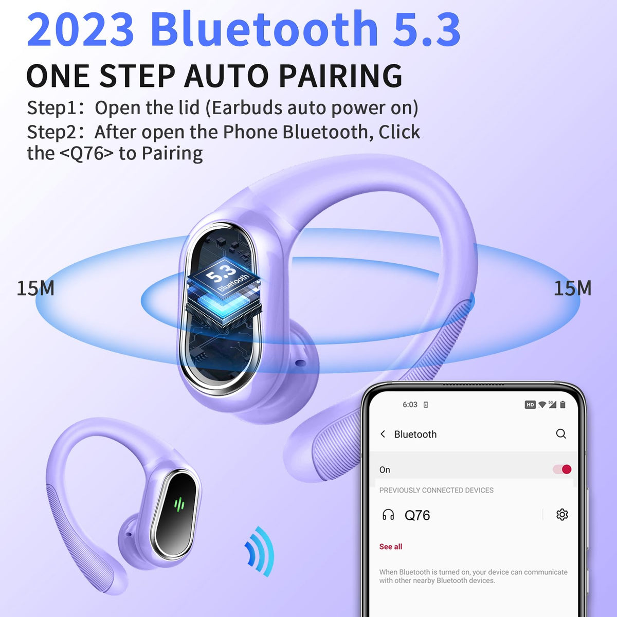 Rolosar wireless earbuds LED display shows battery status at a glance