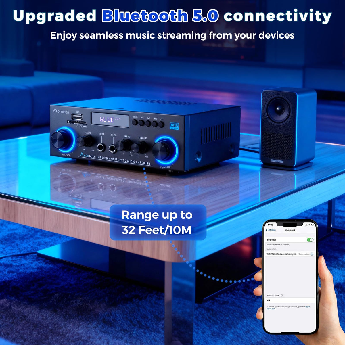 Romicta AK50MAX mic and echo knobs for clear vocal shaping during karaoke