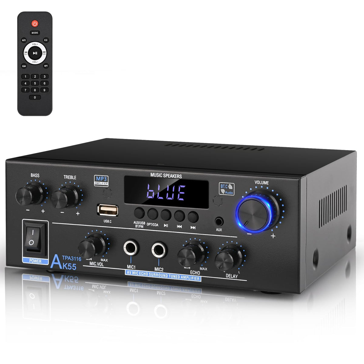 Romicta AK55 front panel showing controls and input selection, clear usability benefit