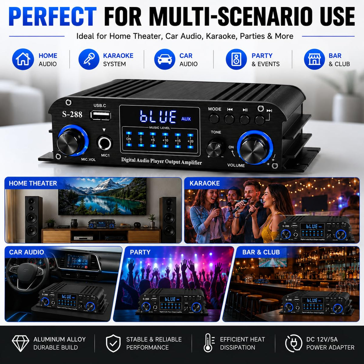 Romicta powering bookshelf speakers in a living room for clear audio