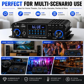 Romicta powering bookshelf speakers in a living room for clear audio