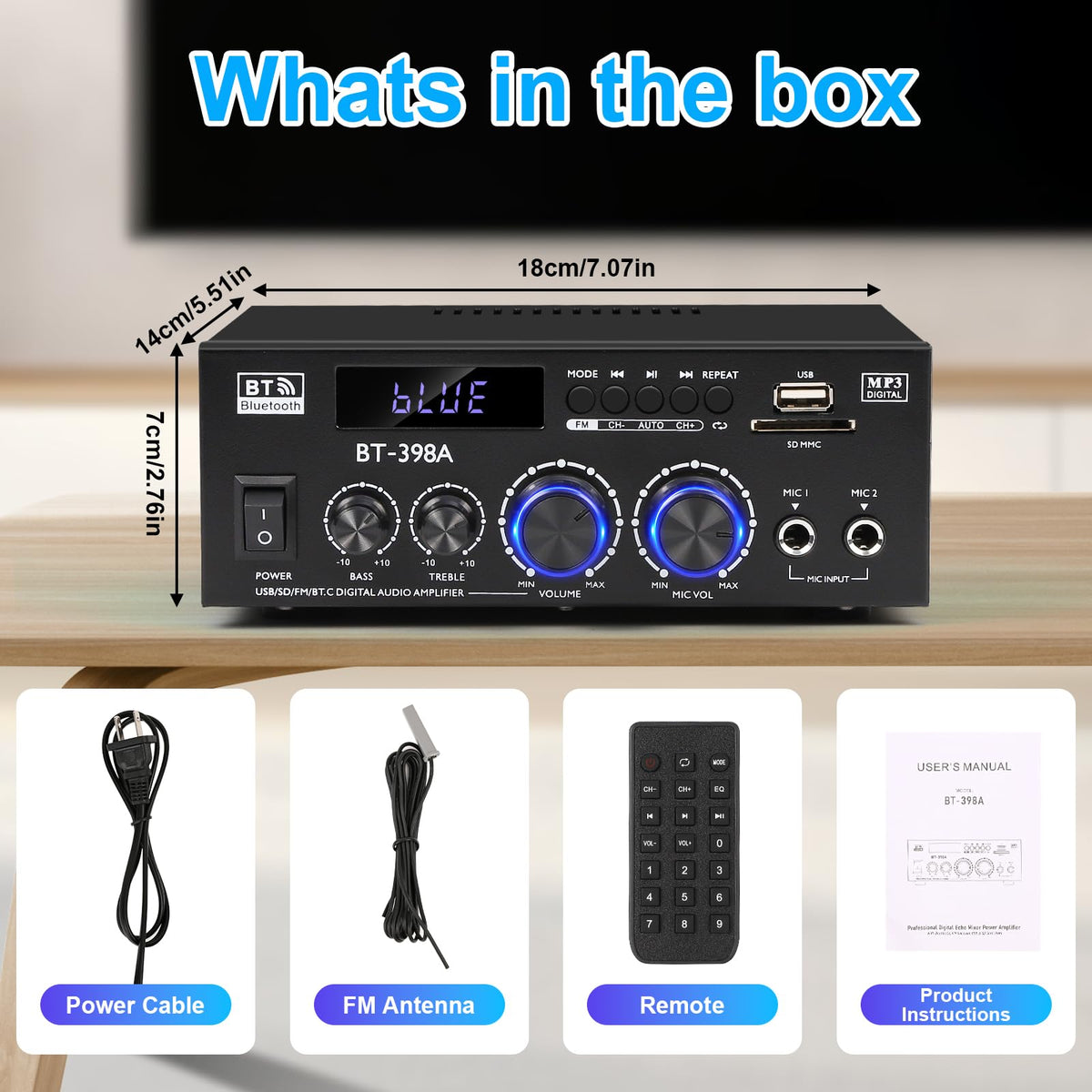 Romicta with microphone plugged in for karaoke and announcements