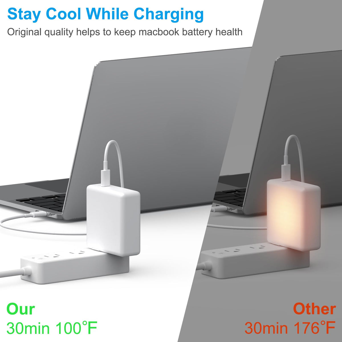 ROMITAKE 118W charger side view highlighting durable build and foldable plug.