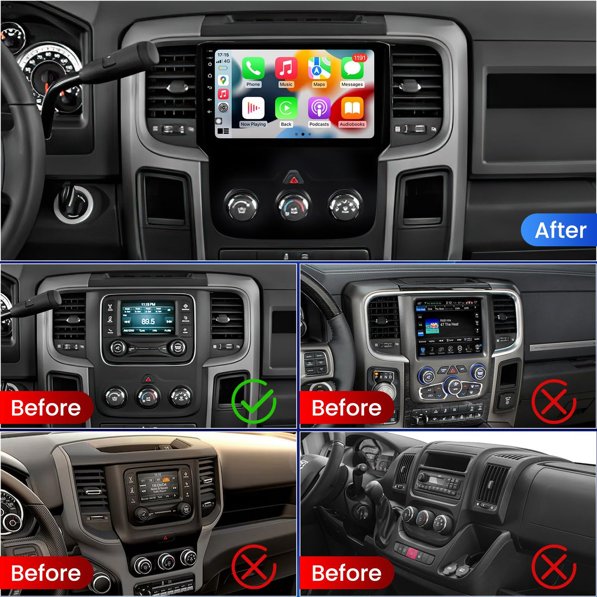 RONGJI Dodge Ram CarPlay and Android Auto for seamless calls, music, and apps.