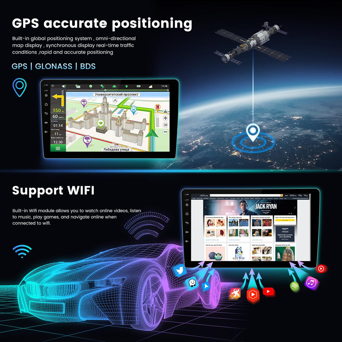 RONGJI Dodge Ram split-screen function shows two pages at once for multitasking.