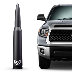 Ronin Factory front view of black billet bullet antenna showing compact profile and style