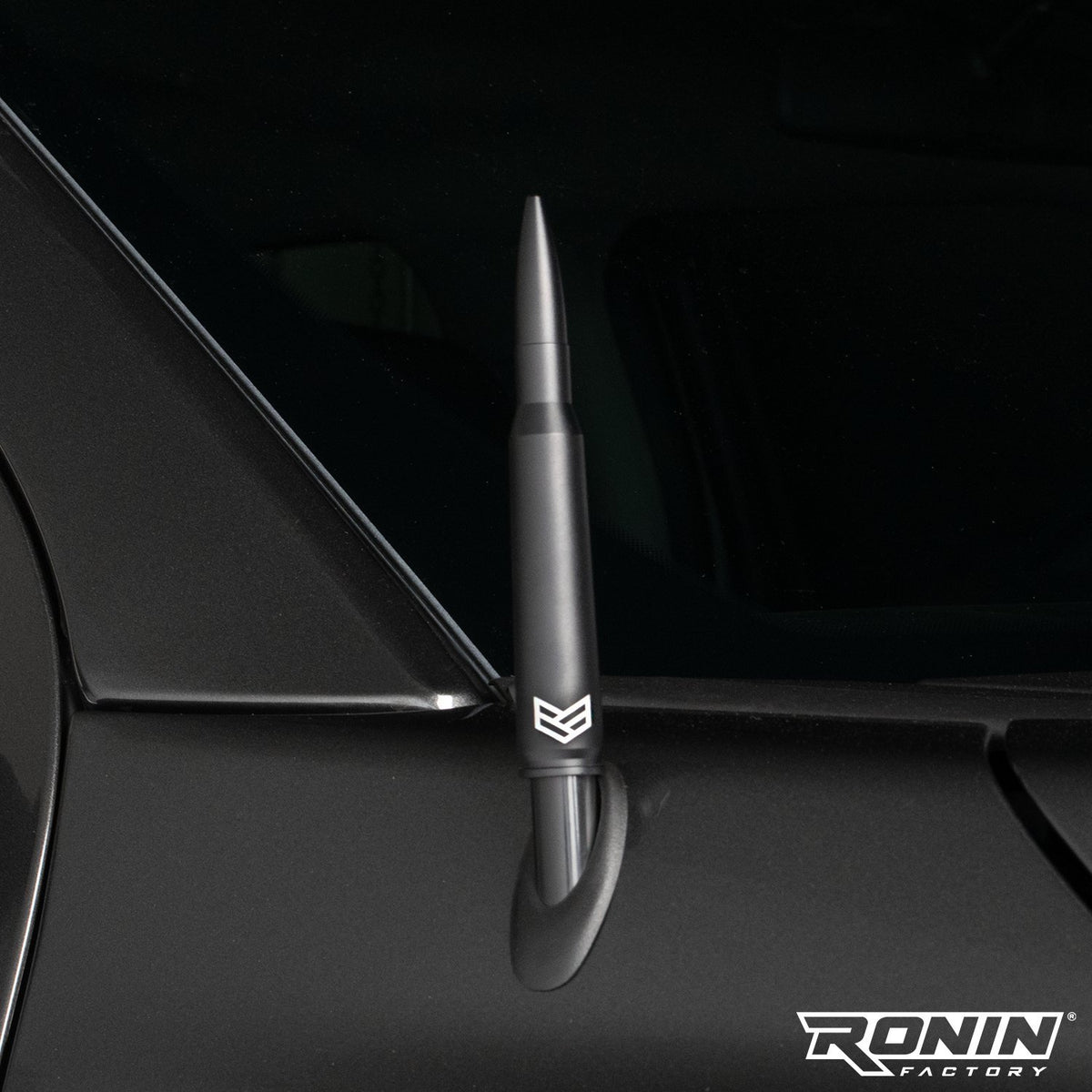 Ronin Factory bullet antenna fitted on Tundra hood demonstrating sleek, rugged look