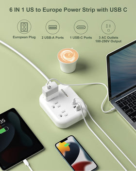 ROOTOMA compact power strip with 3ft extension ideal for hotel desks and bedside use.