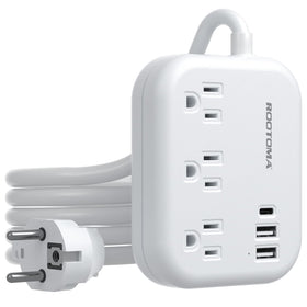 ROOTOMA European travel plug adapter enables easy charging abroad.