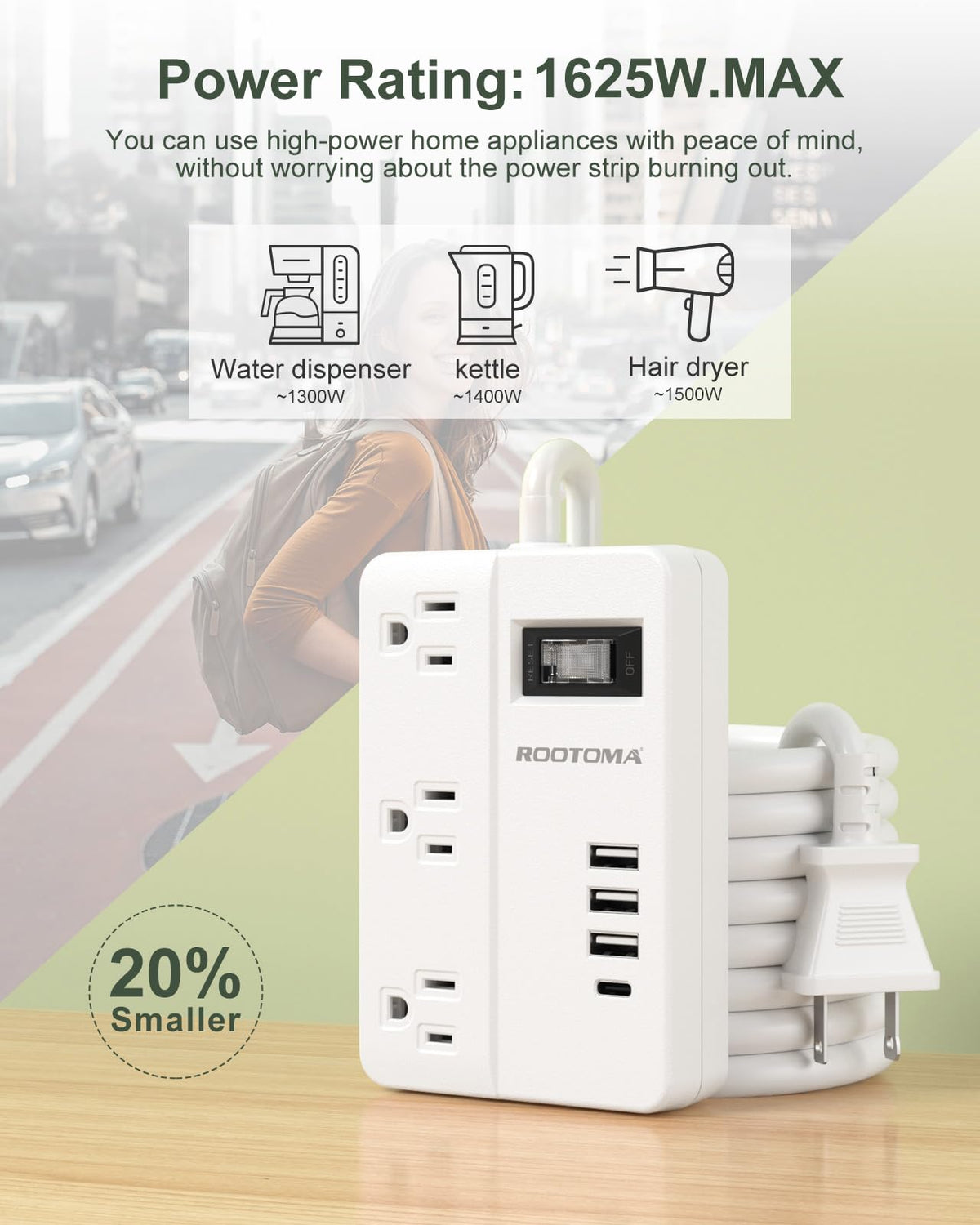 ROOTOMA 4ft extension cord provides reach to distant outlets