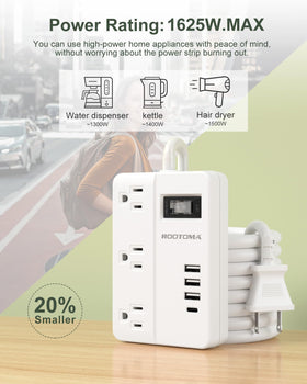 ROOTOMA 4ft extension cord provides reach to distant outlets