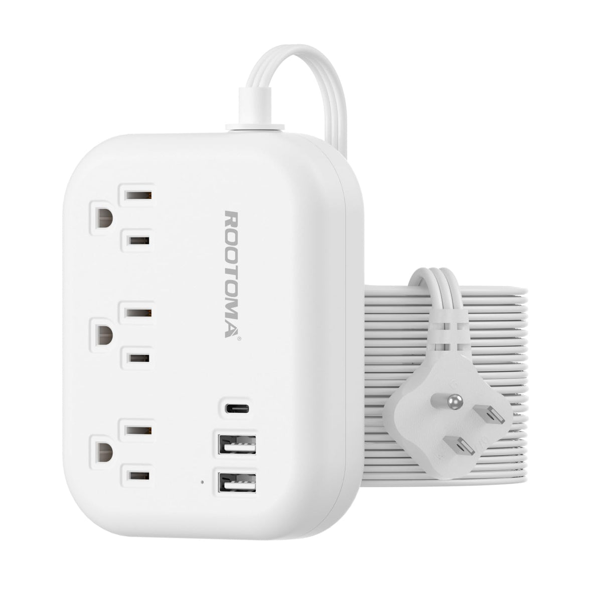 ROOTOMA flat extension cord under carpet for a trip-free setup.
