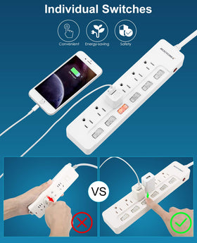 ROOTOMA power strip with individual switches for precise device control.