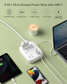 ROOTOMA six-foot international power strip extends reach on trips.