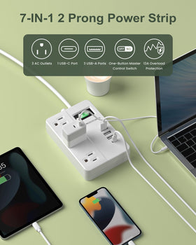ROOTOMA power strip with three outlets and USB ports enables multi-device charging