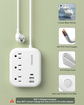 ROOTOMA three USB ports power multiple gadgets efficiently.