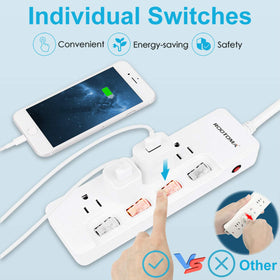 ROOTOMA wall mountable power strip showing mounting holes for placement