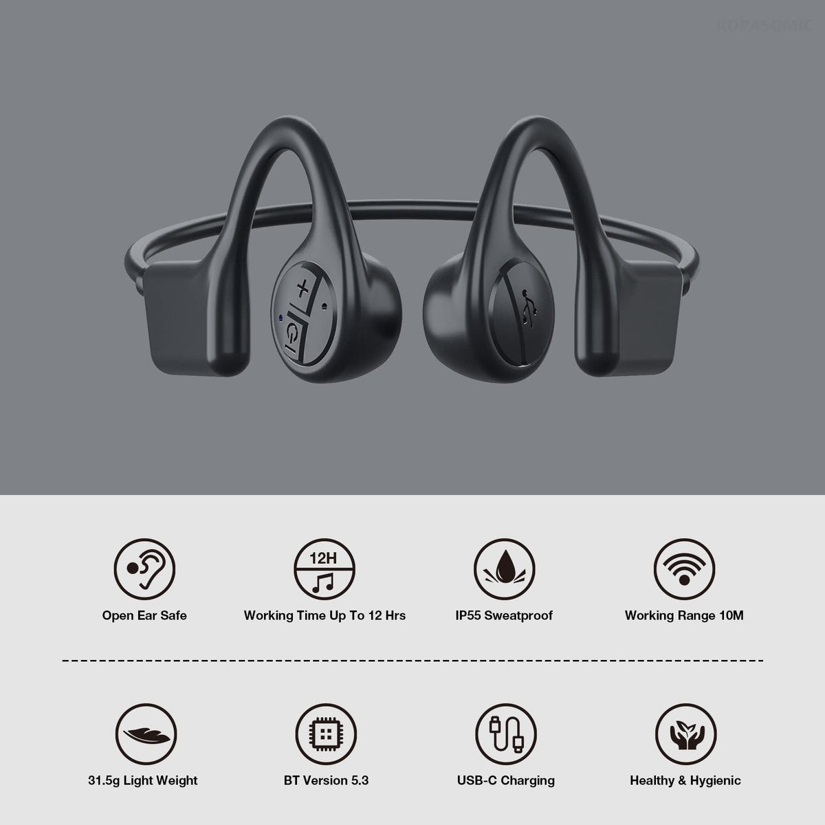 ROPASOMIC built-in mic enables hands-free calls during workouts.
