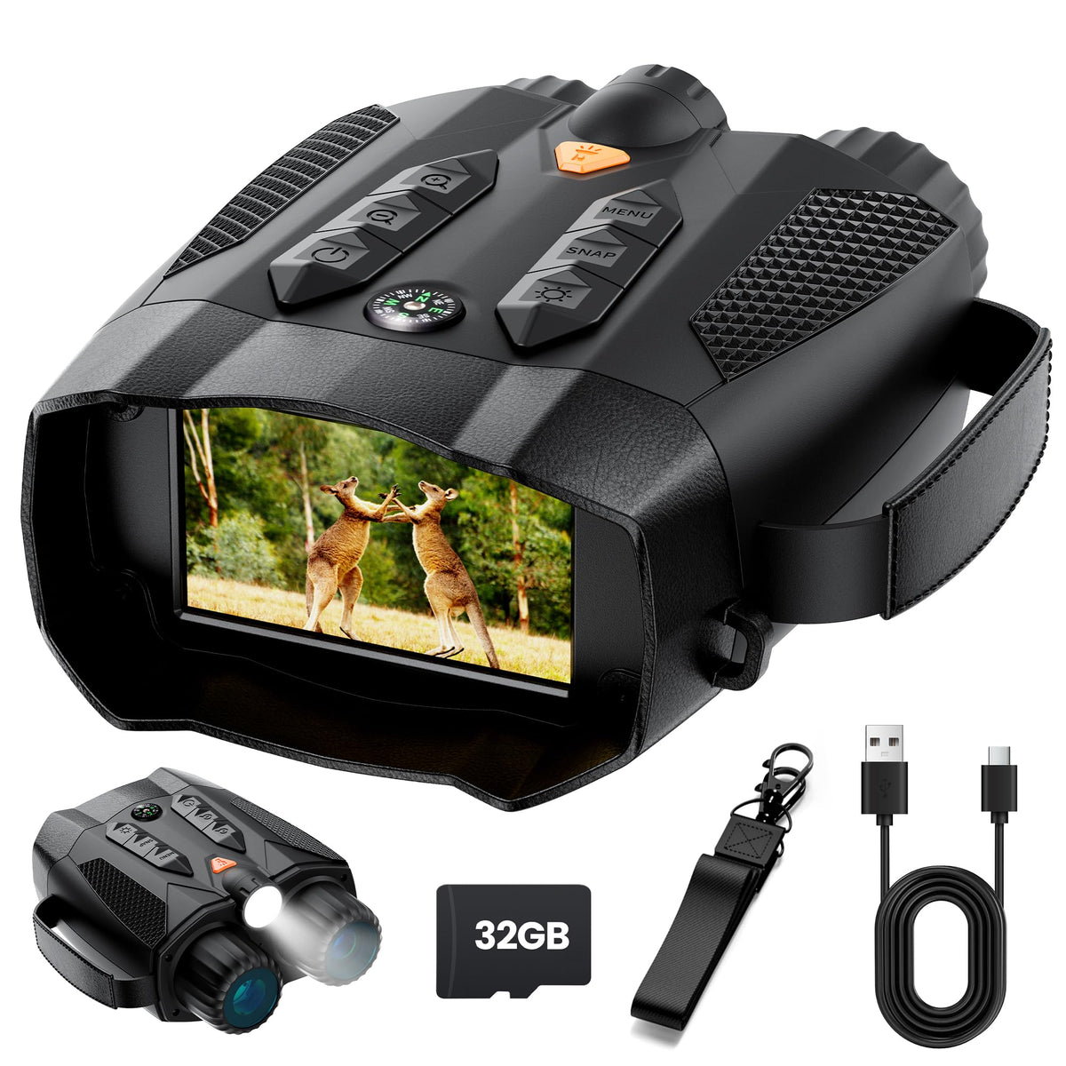 ROQIOO front view showing compact binocular design and clear handling benefit
