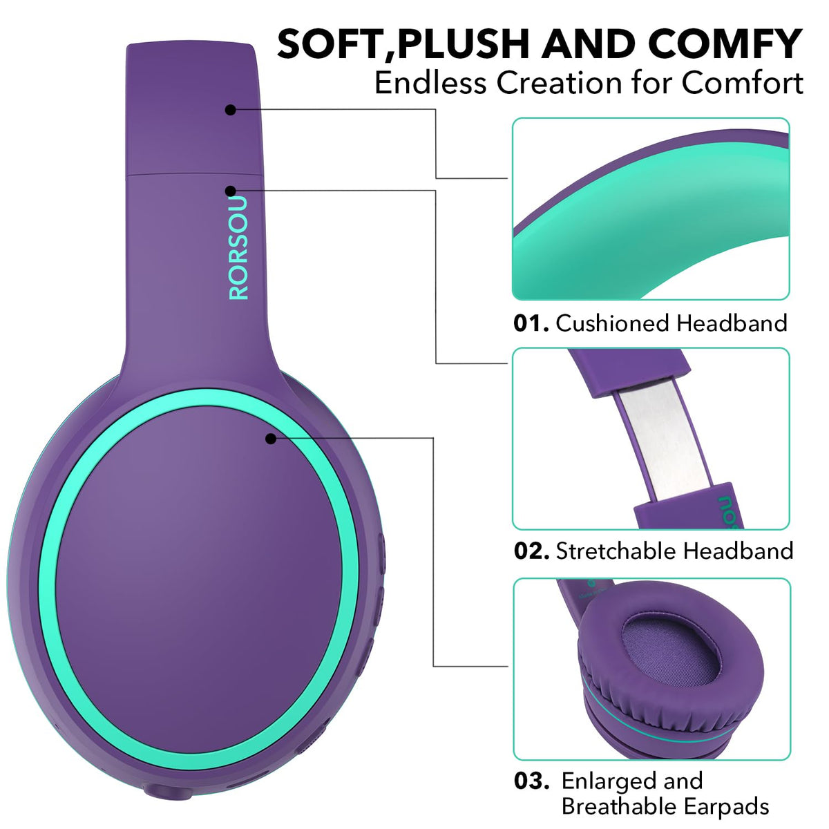 RORSOU B10 headphones with 50-hour battery for all-day music on the go.