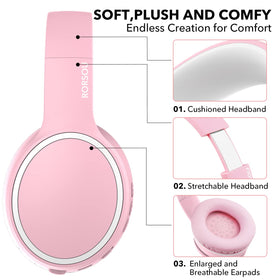 RORSOU B10 pink Bluetooth 5.3 with dual-device pairing for seamless switching.
