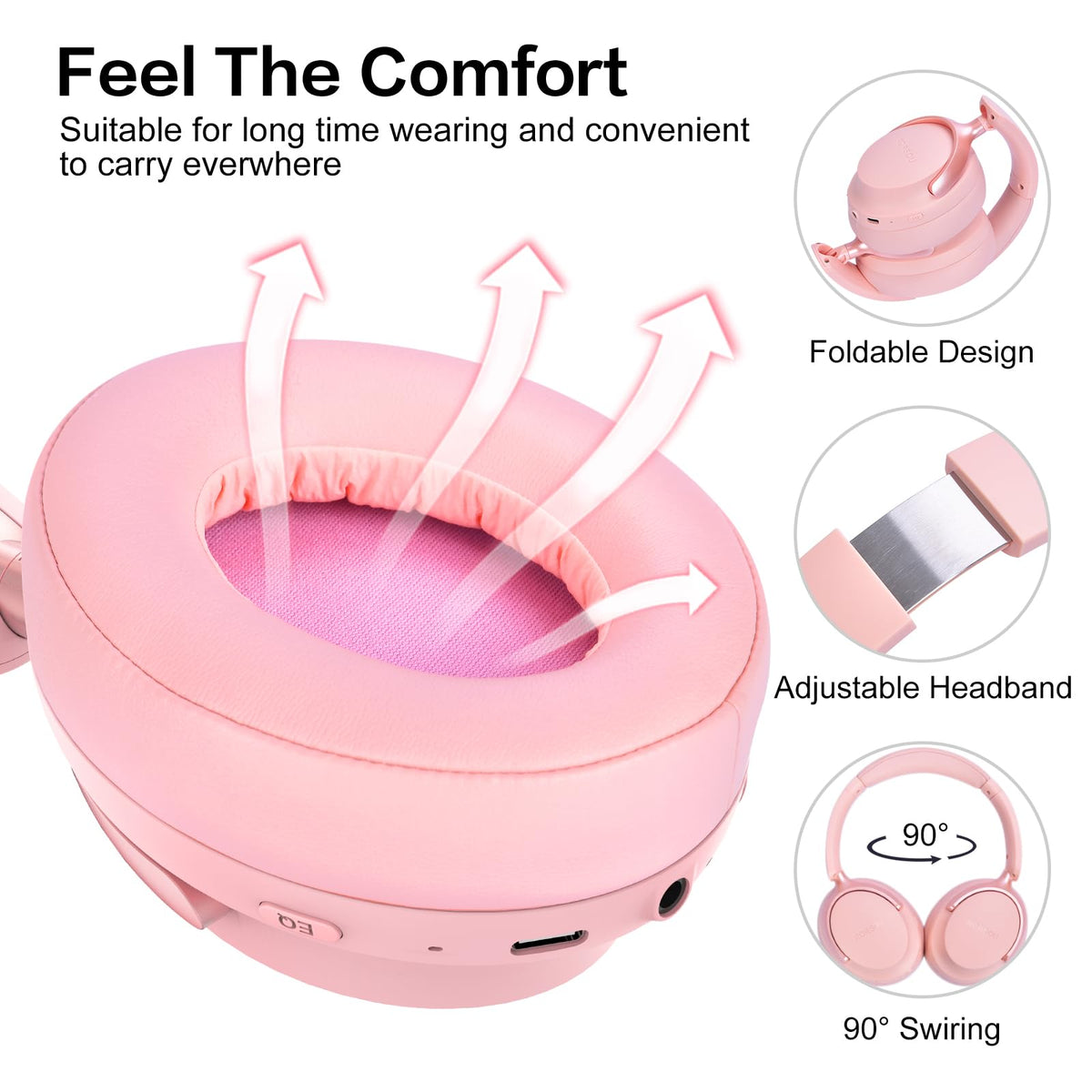 RORSOU B8 earcup close-up highlighting soft protein leather for long comfort
