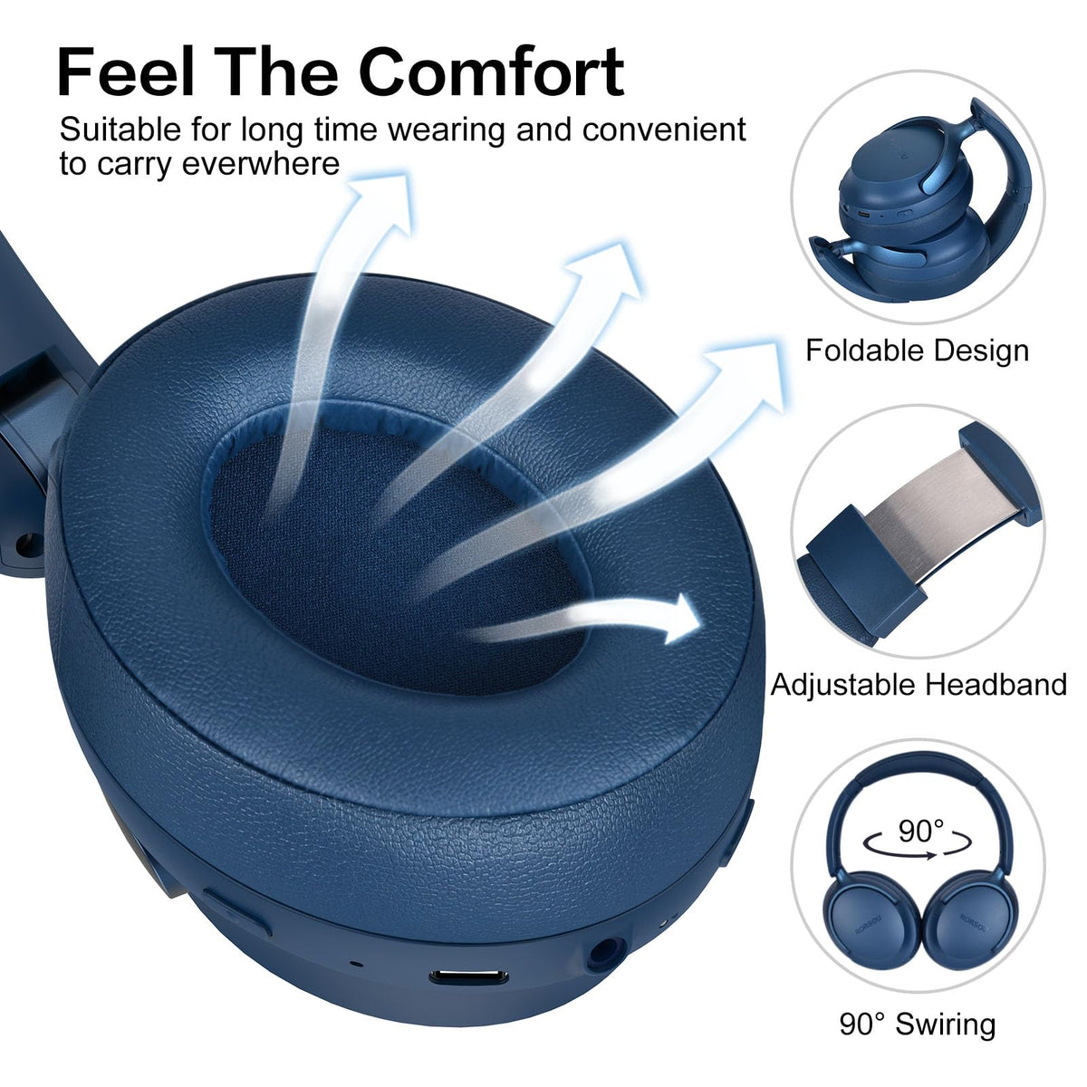 RORSOU B8 earcup close-up showing soft protein leather for long comfort