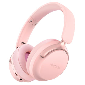 RORSOU B8 front profile in pink showing sleek headset and clear branding for travel