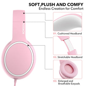 RORSOU R10 headphones pink foldable design ideal for compact travel and storage.