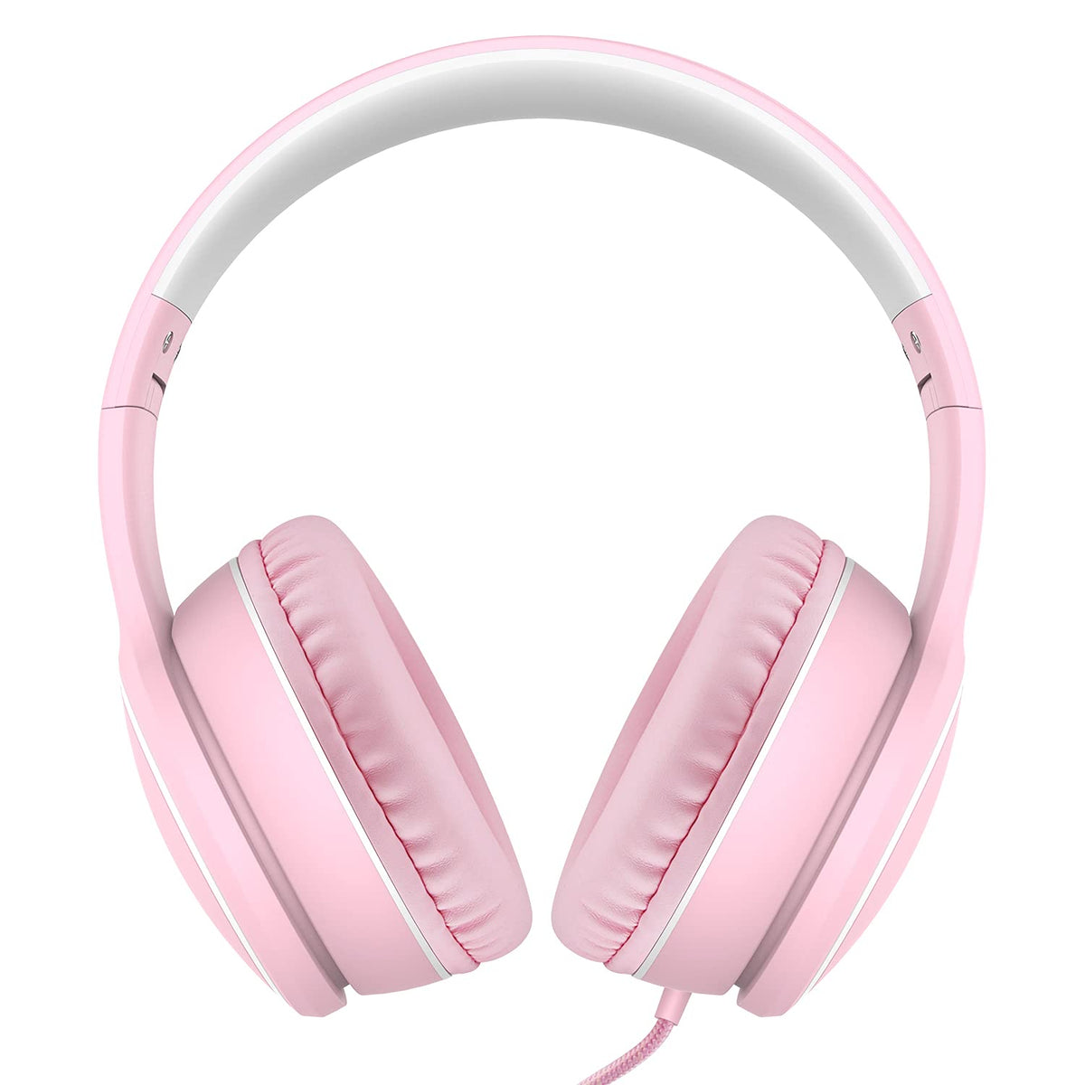 RORSOU R10 headphones pink inline mic shows call-ready design for hands-free chats.