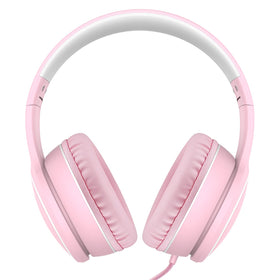 RORSOU R10 headphones pink inline mic shows call-ready design for hands-free chats.