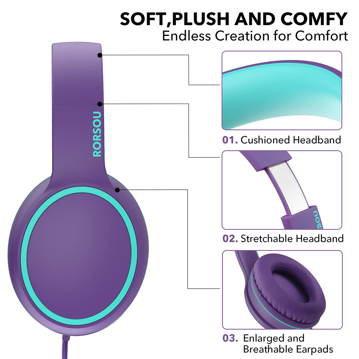 RORSOU R10 soft ear cushions reduce fatigue during long listening.