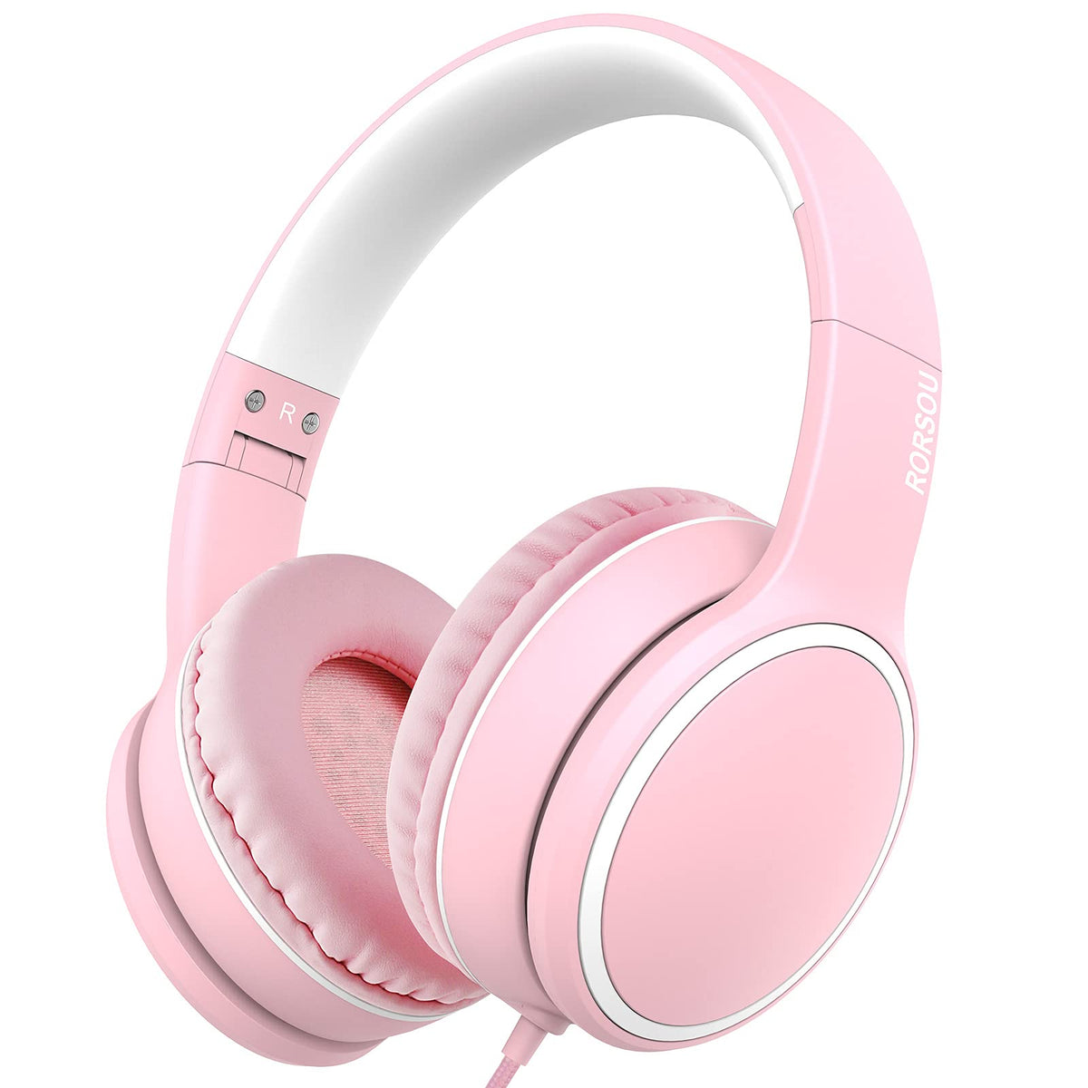 RORSOU R10 headphones pink side view highlighting lightweight design for daily listening.