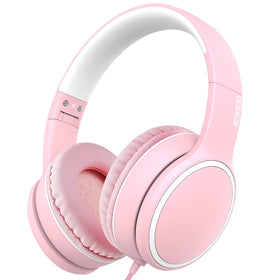 RORSOU R10 headphones pink side view highlighting lightweight design for daily listening.