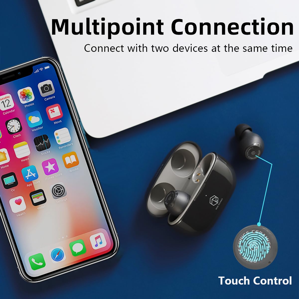 ROSESELSA paired to phone and laptop, shows dual-device connectivity