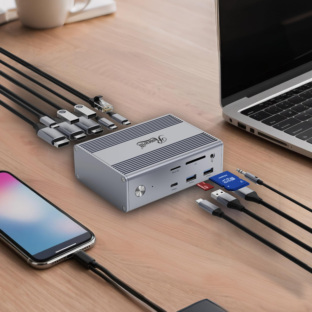 Rosewill close-up of HDMI, DisplayPort and USB ports highlighting easy access