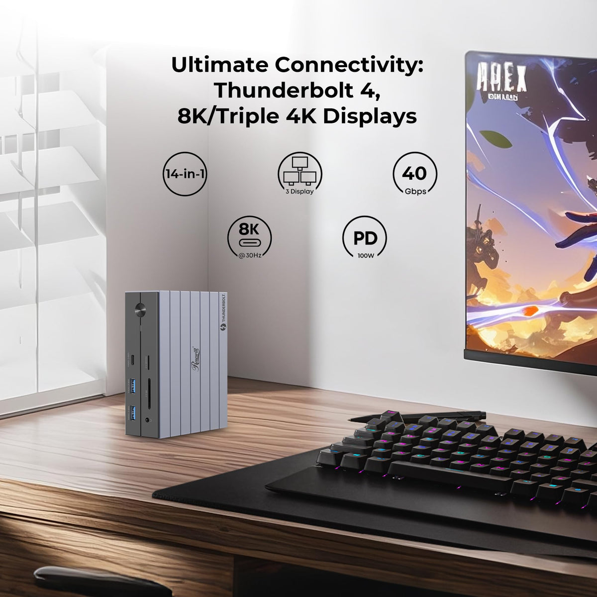 Rosewill RHUB-TB14 port panel with Ethernet, audio, and card readers for versatility