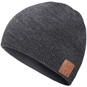 Rotibox gray beanie front view showing sleek audio-integrated design and warmth