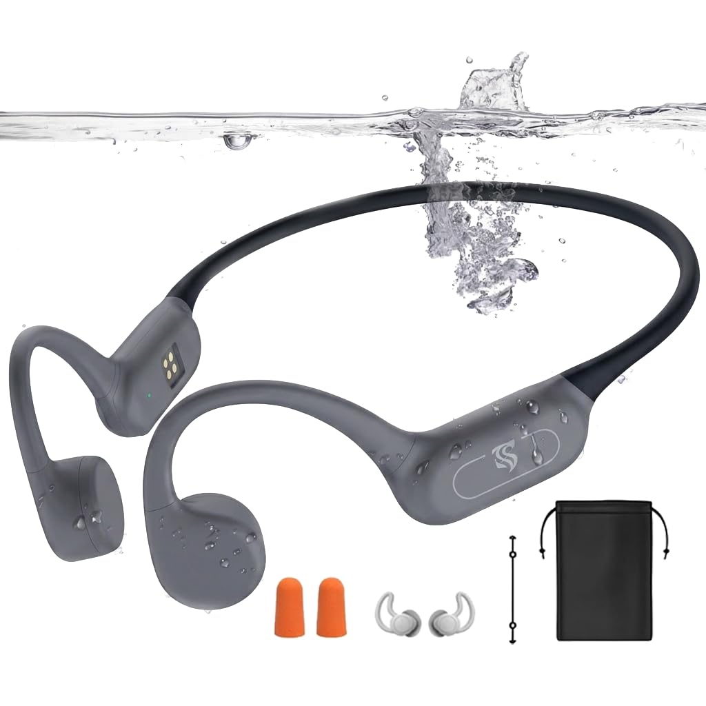 Roujune front view showing gray headphones and packaging, highlights durability