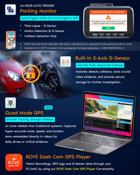 ROVE R2-4K Dual PRO 24-hour parking mode with motion and collision alerts