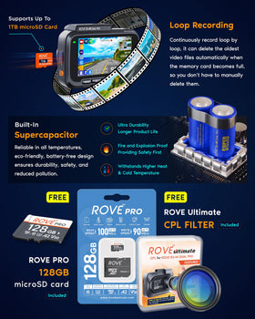 ROVE R2-4K Dual PRO hardwire-kit compatibility supports continuous monitoring