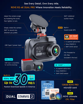 ROVE R2-4K Dual PRO STARVIS 2 sensors enhance low-light recording quality