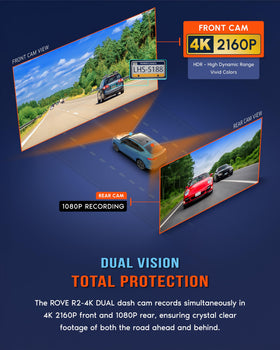 ROVE R2-4K front ultra-wide 150° view broadens on-road awareness.