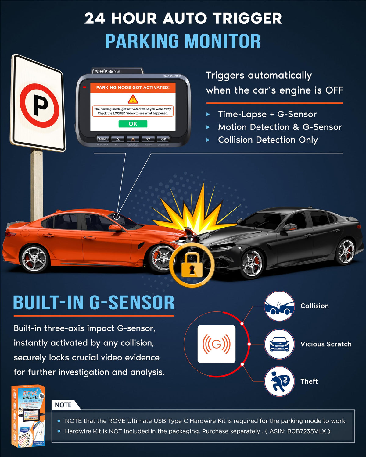 ROVE R2-4K parking mode options help monitor overnight activity.